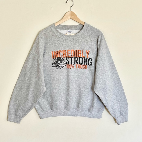 Vintage 90s Gorilla Glue Incredibly Strong 100% Tough Gray Sweatshirt Adult XL - Picture 2 of 9